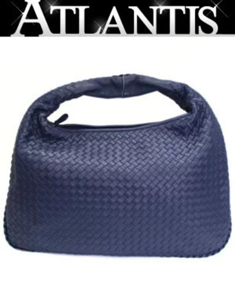 Bottega Veneta Hobo Intrecciato Handbag Leather Navy Blue